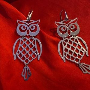 Sterling Silver Owl Dangling Earrings